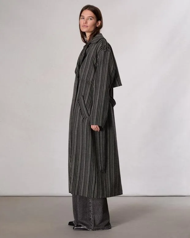 Women Jackets and Coats Rag and Bone Jennie Wool Trench Coat Black Stripe