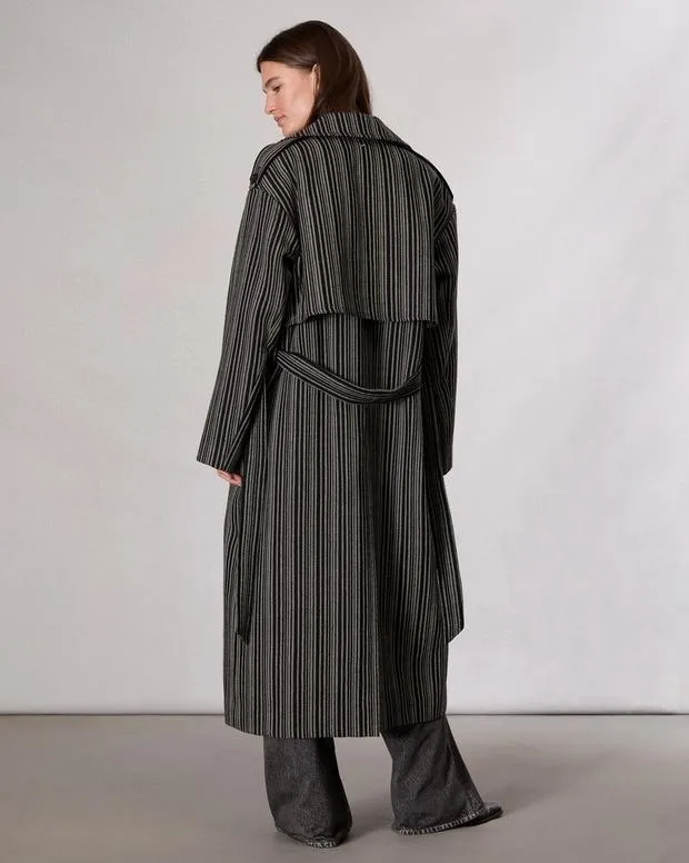 Women Jackets and Coats Rag and Bone Jennie Wool Trench Coat Black Stripe