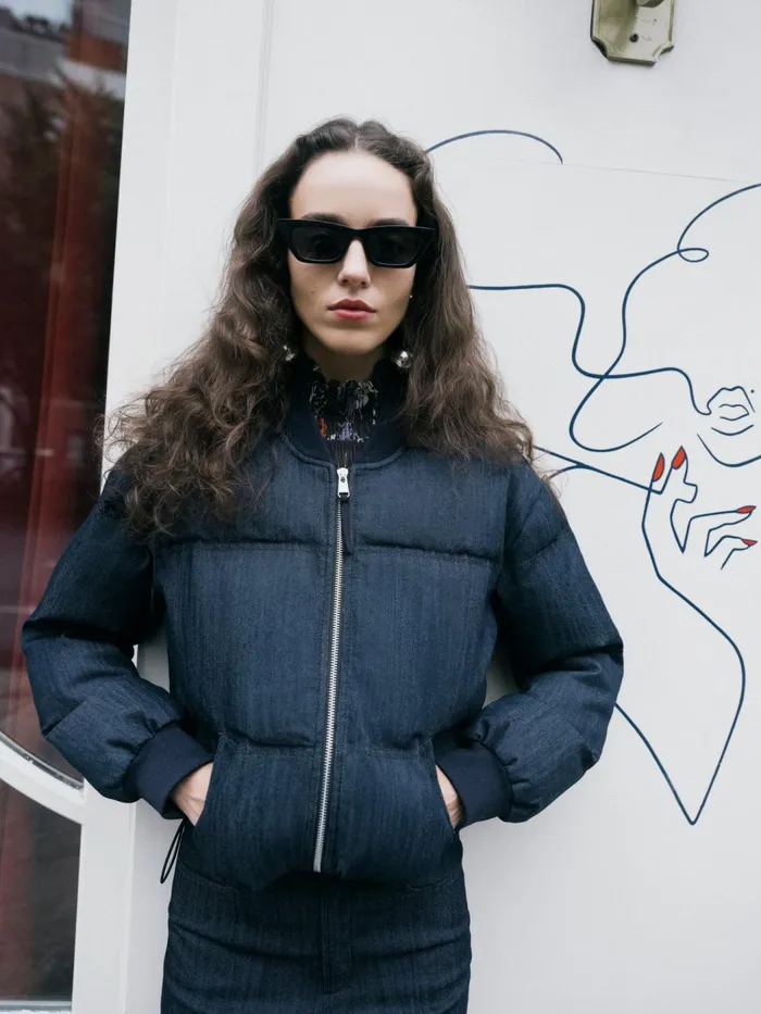 Women Jackets Cinq Sept Denim Maris Puffer Indigo