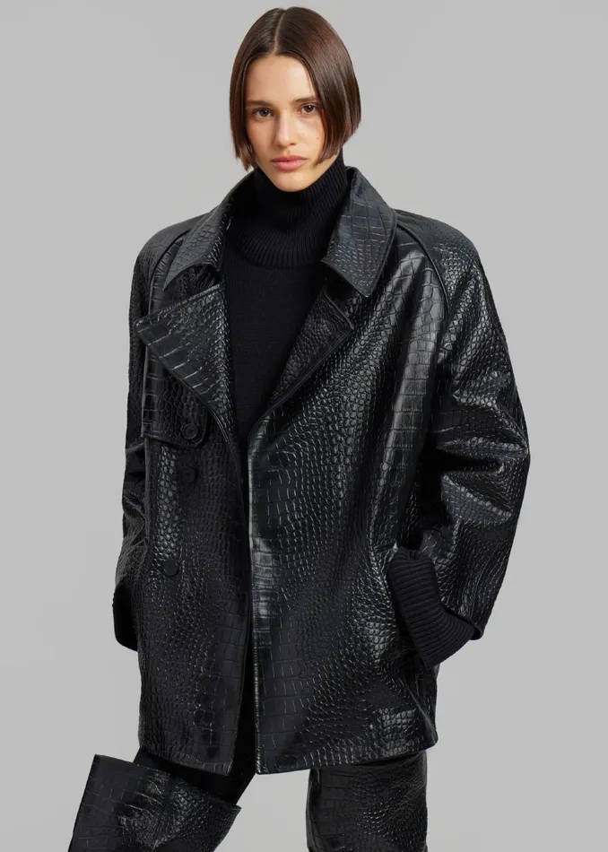 Women Jackie CrocEffect Coat 8211 Black The Frankie Shop Outerwear