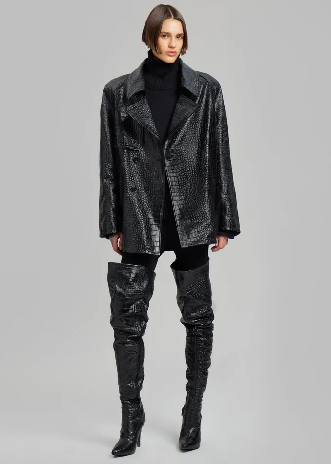 Women Jackie CrocEffect Coat 8211 Black The Frankie Shop Outerwear
