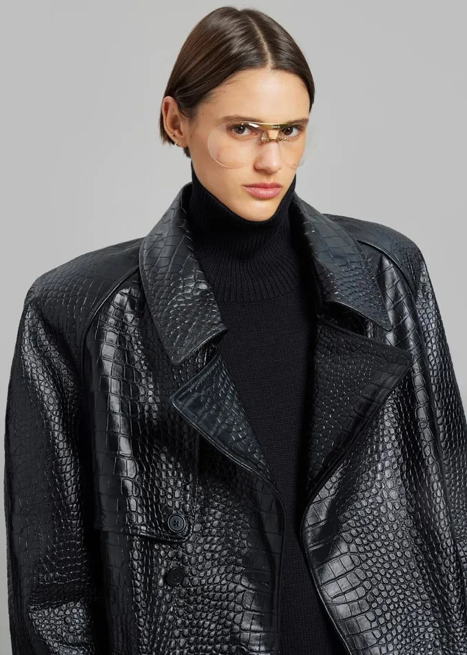 Women Jackie CrocEffect Coat 8211 Black The Frankie Shop Outerwear
