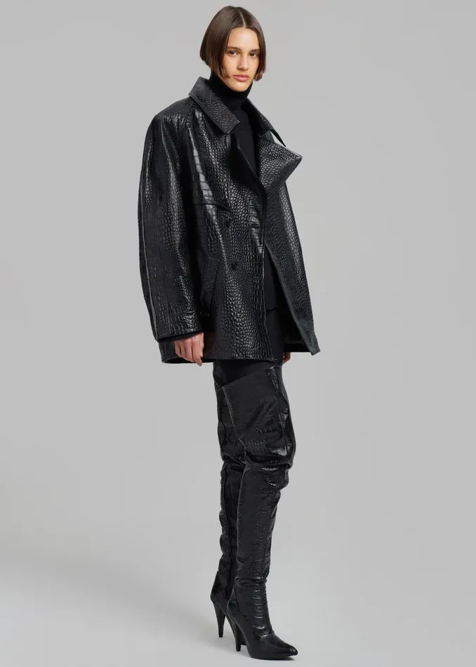 Women Jackie CrocEffect Coat 8211 Black The Frankie Shop Outerwear