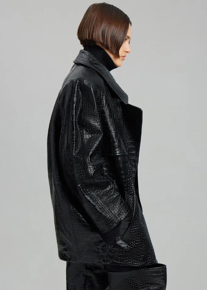 Women Jackie CrocEffect Coat 8211 Black The Frankie Shop Outerwear