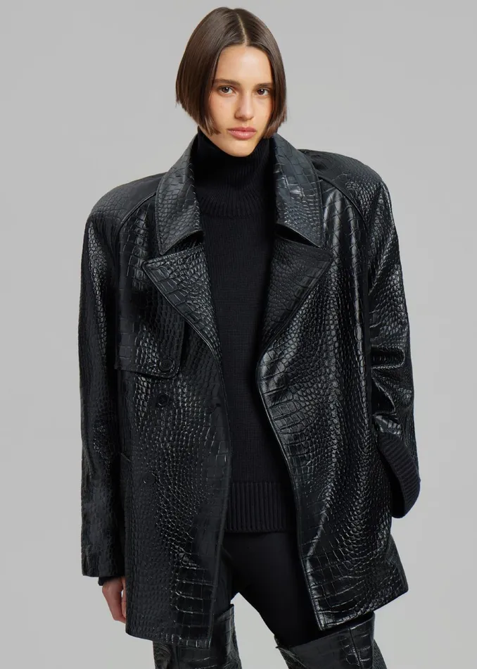 Women Jackie CrocEffect Coat 8211 Black The Frankie Shop Outerwear