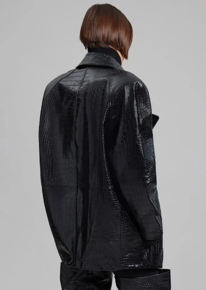 Women Jackie CrocEffect Coat 8211 Black The Frankie Shop Outerwear