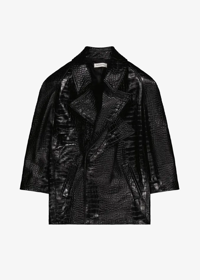 Women Jackie CrocEffect Coat 8211 Black The Frankie Shop Outerwear