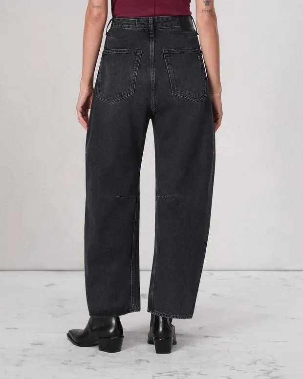 Women Jeans Rag and Bone Charlie BarrelLeg Jean Lightweight Rigid Denim Black Stone