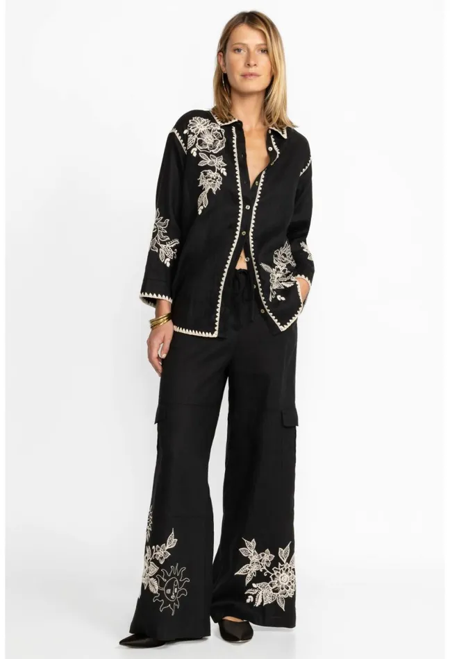 Women Johnny Was Bottoms Addison Drawstring Wide Leg Pant Black