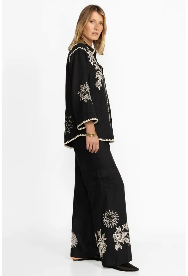 Women Johnny Was Bottoms Addison Drawstring Wide Leg Pant Black