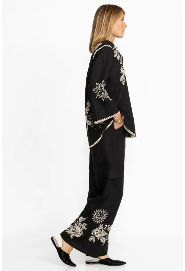 Women Johnny Was Bottoms Addison Drawstring Wide Leg Pant Black