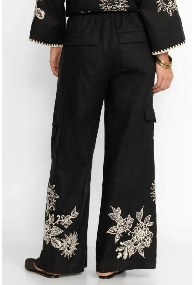 Women Johnny Was Bottoms Addison Drawstring Wide Leg Pant Black
