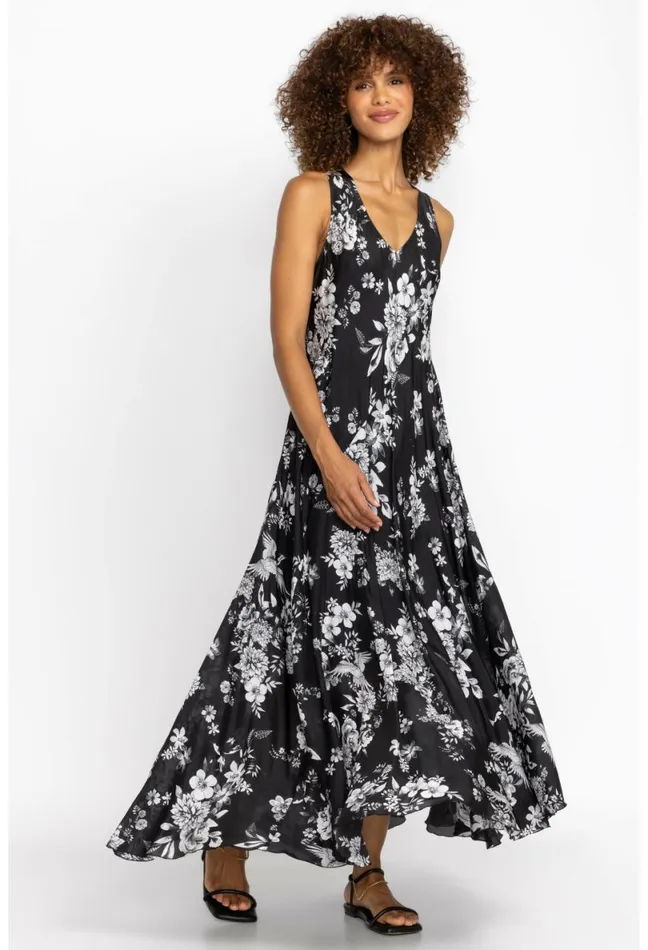 Women Johnny Was Dresses Dreamer Silk Bias Dress Charcoal Dreamer