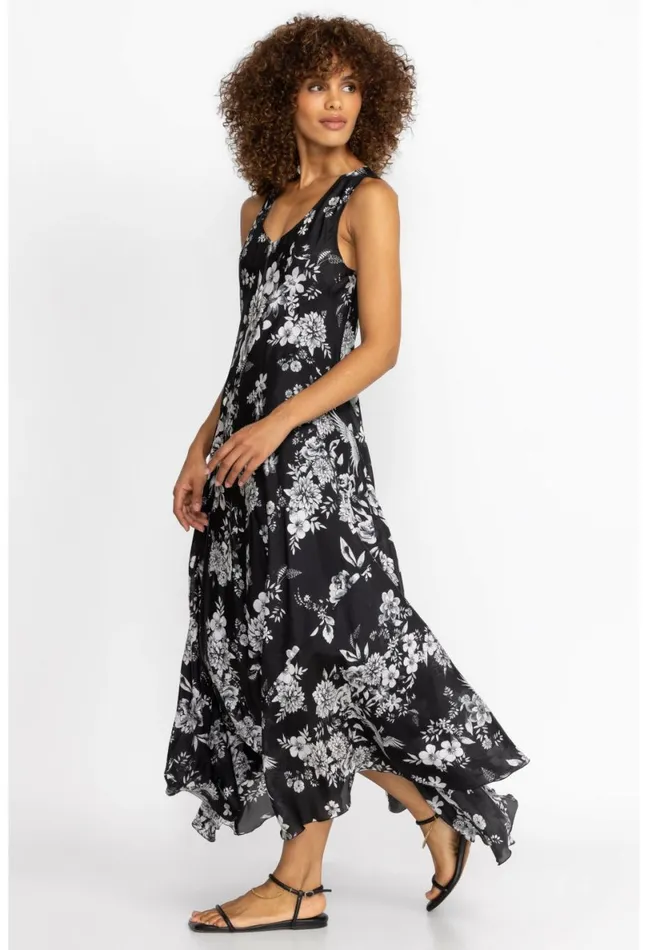 Women Johnny Was Dresses Dreamer Silk Bias Dress Charcoal Dreamer