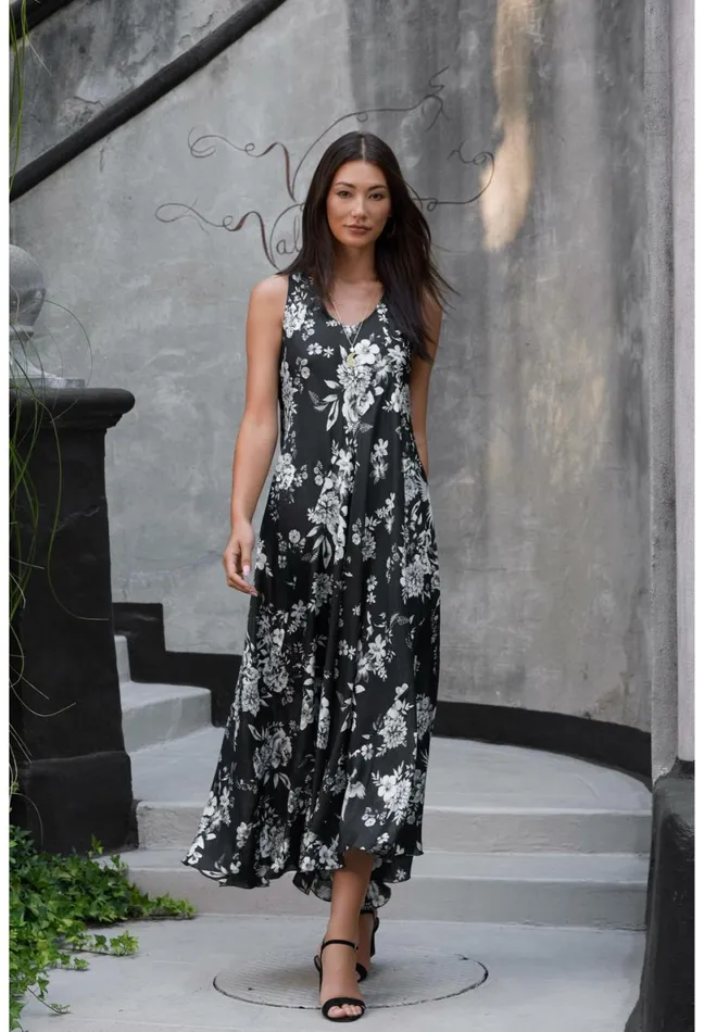 Women Johnny Was Dresses Dreamer Silk Bias Dress Charcoal Dreamer