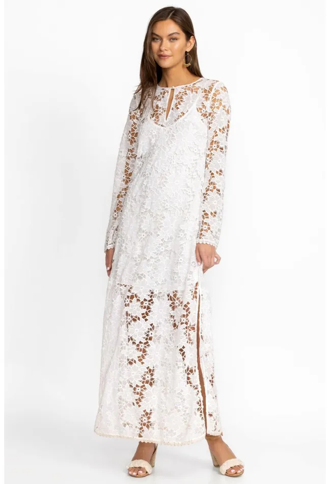 Women Johnny Was Dresses Floral Garden Lace Maxi Dress White