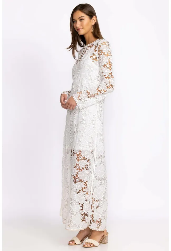 Women Johnny Was Dresses Floral Garden Lace Maxi Dress White