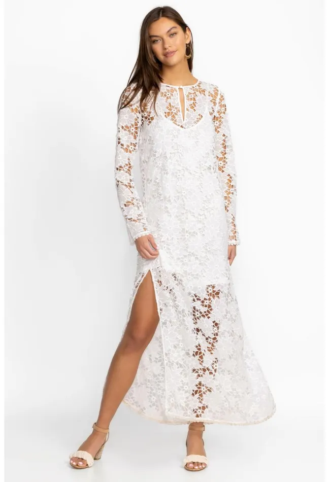 Women Johnny Was Dresses Floral Garden Lace Maxi Dress White