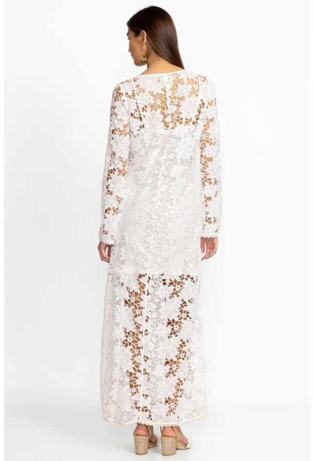 Women Johnny Was Dresses Floral Garden Lace Maxi Dress White