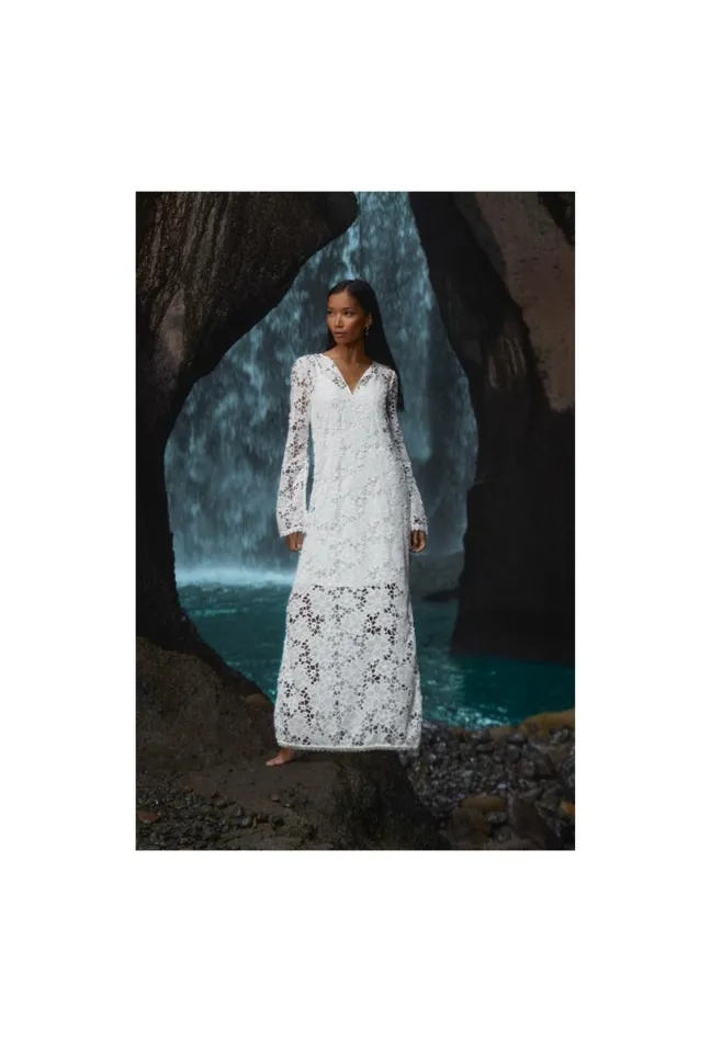 Women Johnny Was Dresses Floral Garden Lace Maxi Dress White