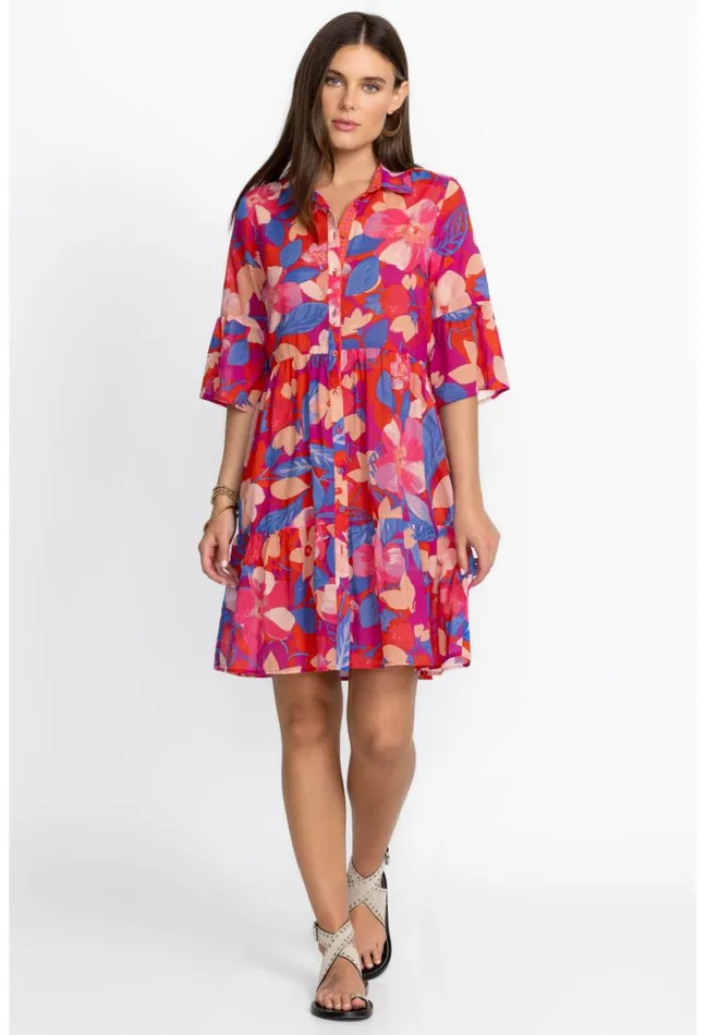 Women Johnny Was Dresses Giverney Gardens Ruffle Sleeve Dress Giverney Gardens