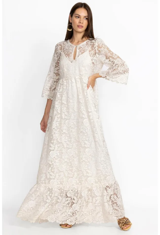 Women Johnny Was Dresses Harper Recycled Lace Maxi Dress Ecru