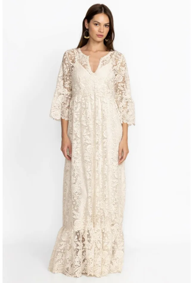 Women Johnny Was Dresses Harper Recycled Lace Maxi Dress Ecru
