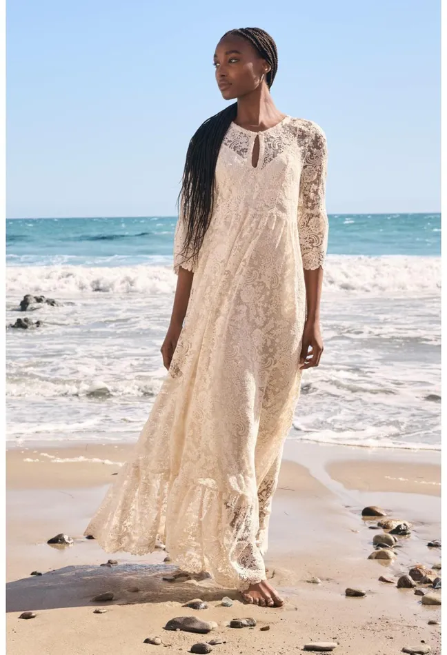 Women Johnny Was Dresses Harper Recycled Lace Maxi Dress Ecru