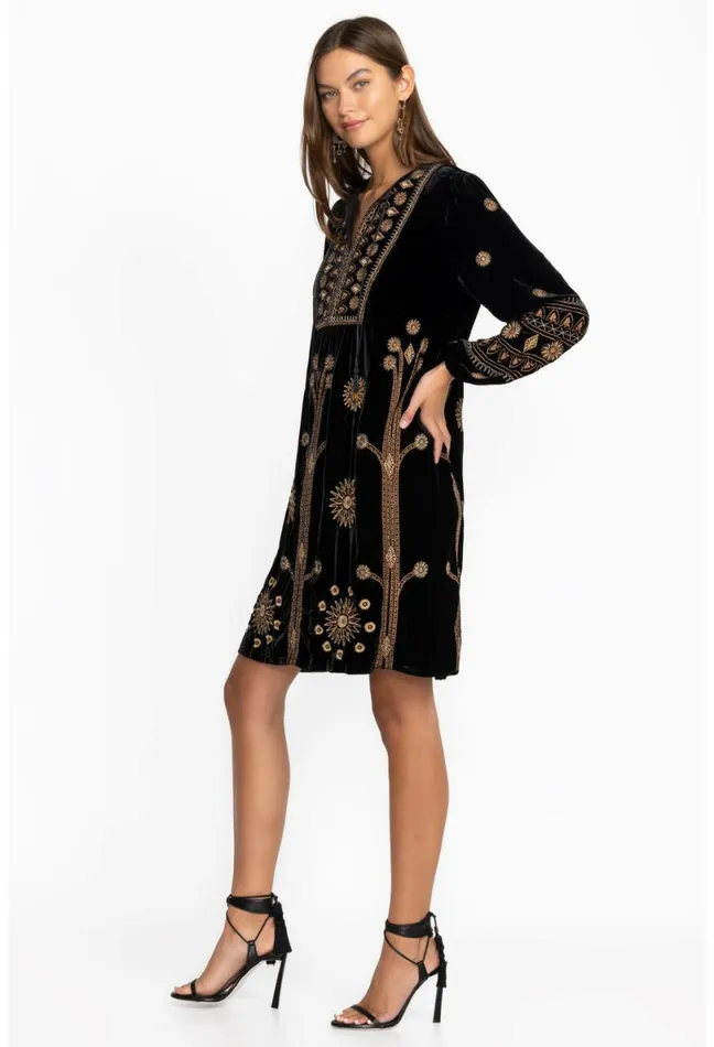 Women Johnny Was Dresses Heidi Velvet Yoke Dress Black