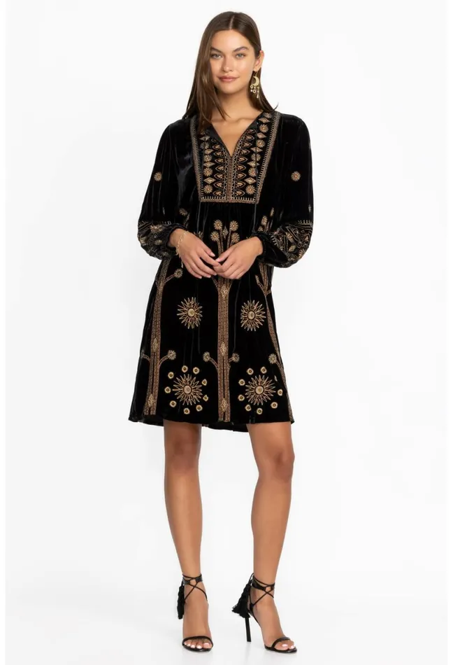 Women Johnny Was Dresses Heidi Velvet Yoke Dress Black