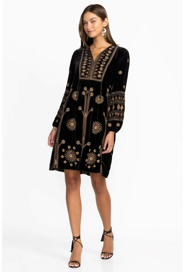 Women Johnny Was Dresses Heidi Velvet Yoke Dress Black