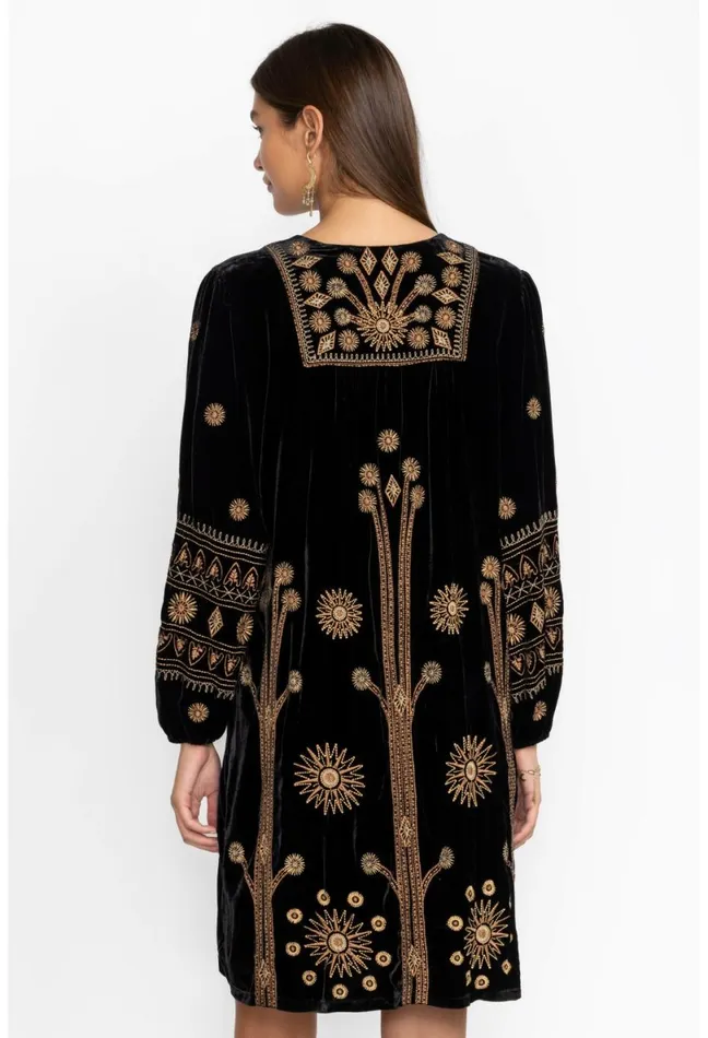 Women Johnny Was Dresses Heidi Velvet Yoke Dress Black