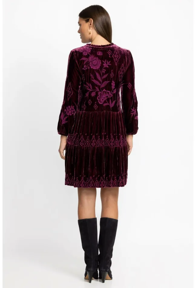 Women Johnny Was Dresses Ivey Velvet Field Tiered Dress Eggplant