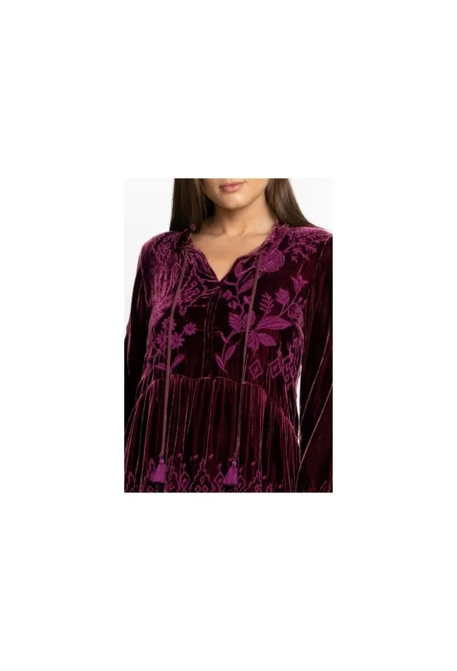 Women Johnny Was Dresses Ivey Velvet Field Tiered Dress Eggplant