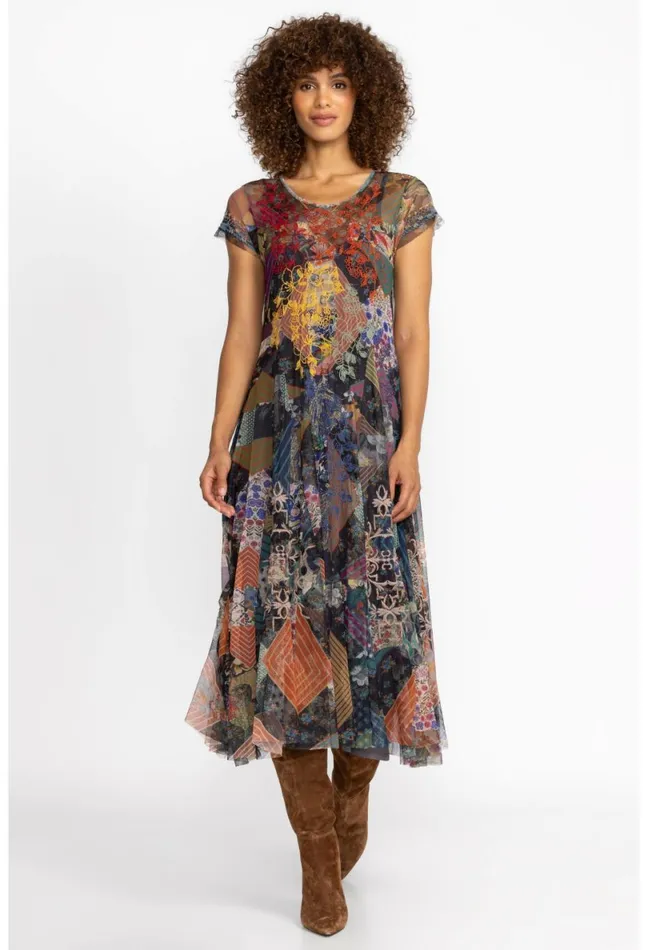 Women Johnny Was Dresses Mazzy Godet Short Slv Dress Multi