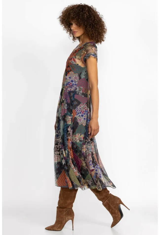 Women Johnny Was Dresses Mazzy Godet Short Slv Dress Multi