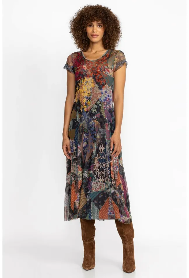 Women Johnny Was Dresses Mazzy Godet Short Slv Dress Multi
