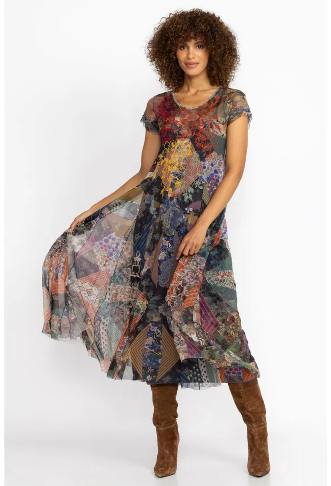 Women Johnny Was Dresses Mazzy Godet Short Slv Dress Multi