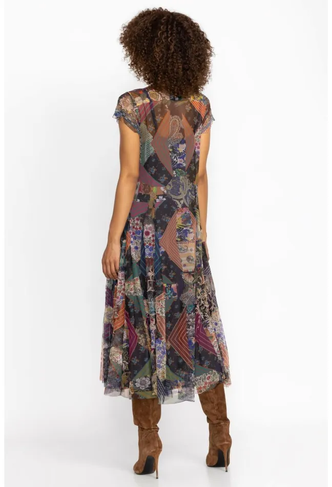 Women Johnny Was Dresses Mazzy Godet Short Slv Dress Multi