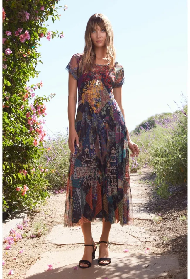 Women Johnny Was Dresses Mazzy Godet Short Slv Dress Multi
