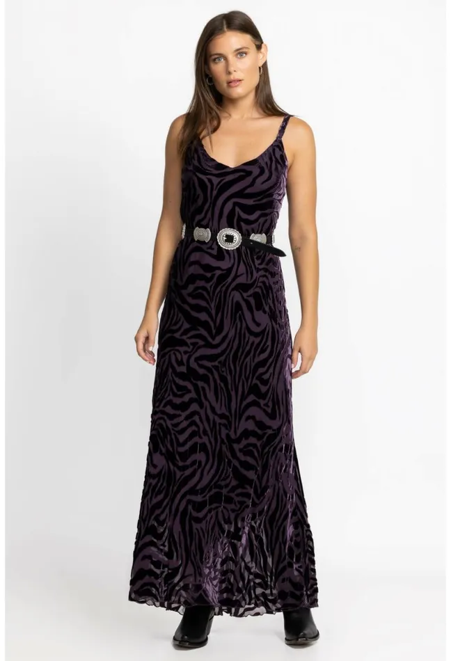 Women Johnny Was Dresses Twilight Silk Maxi Dress Eggplant