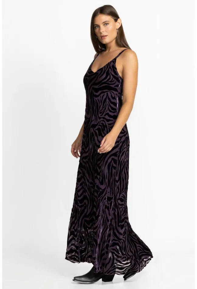 Women Johnny Was Dresses Twilight Silk Maxi Dress Eggplant