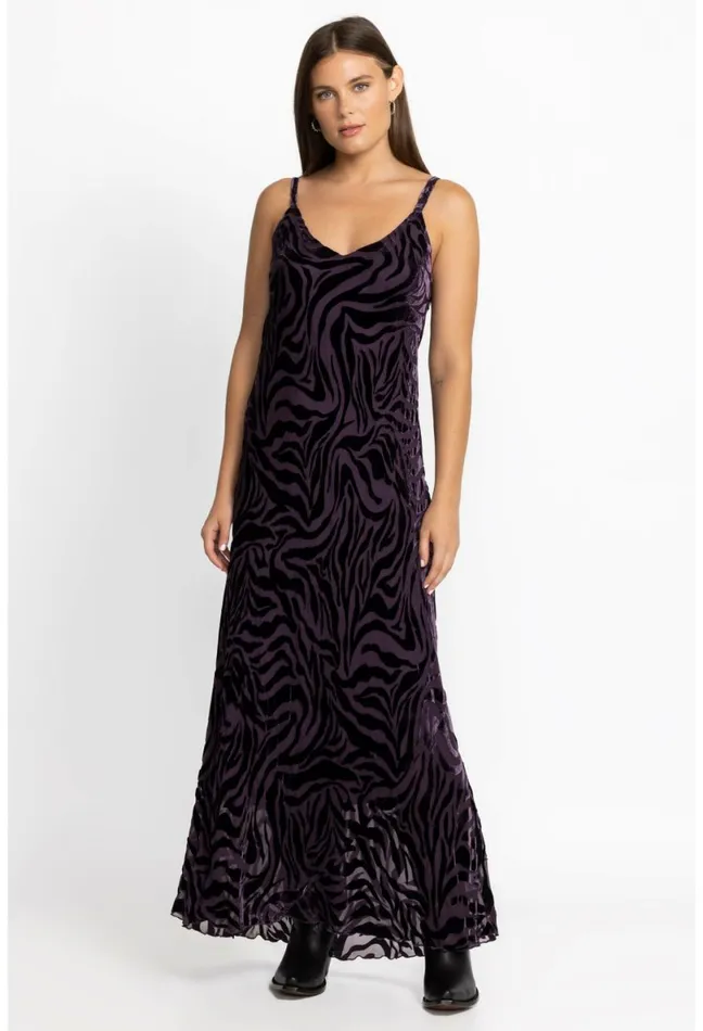 Women Johnny Was Dresses Twilight Silk Maxi Dress Eggplant