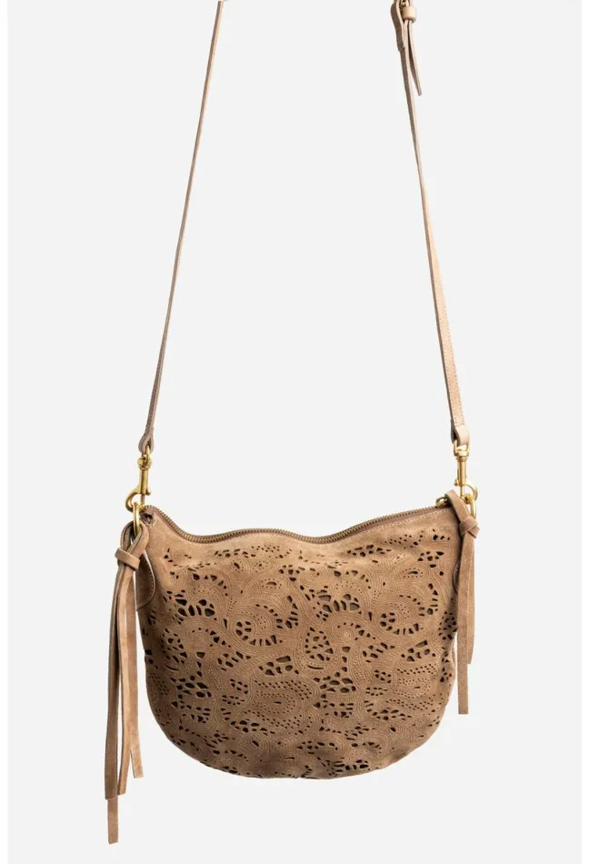 Women Johnny Was Handbags Fiore Italian Suede Saddle Bag Walnut