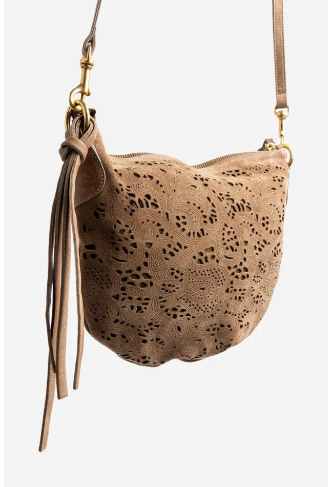 Women Johnny Was Handbags Fiore Italian Suede Saddle Bag Walnut
