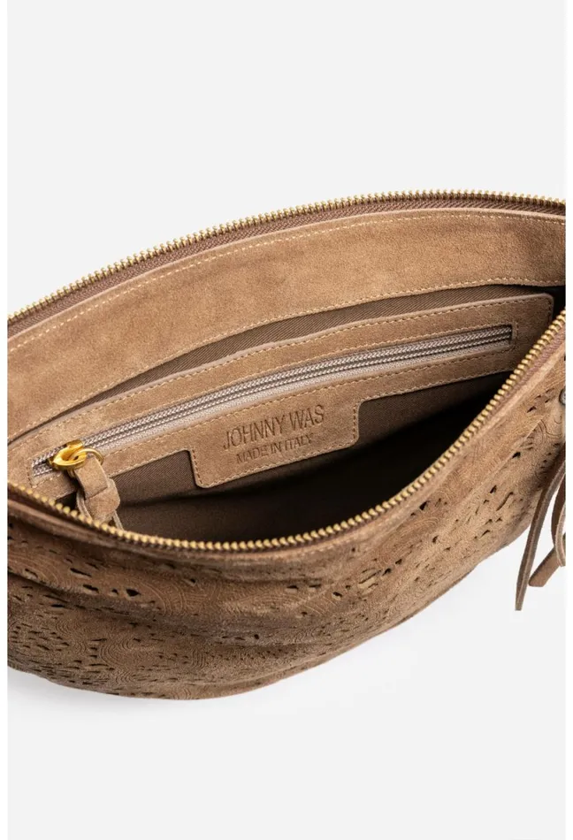 Women Johnny Was Handbags Fiore Italian Suede Saddle Bag Walnut