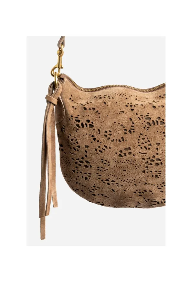 Women Johnny Was Handbags Fiore Italian Suede Saddle Bag Walnut