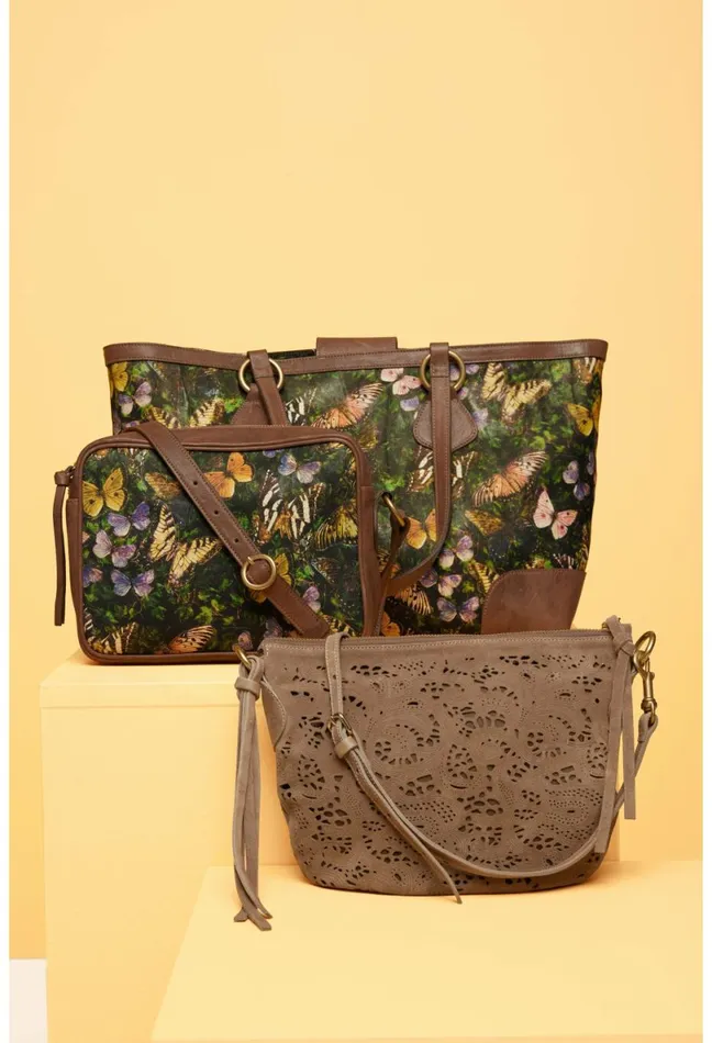 Women Johnny Was Handbags Fiore Italian Suede Saddle Bag Walnut