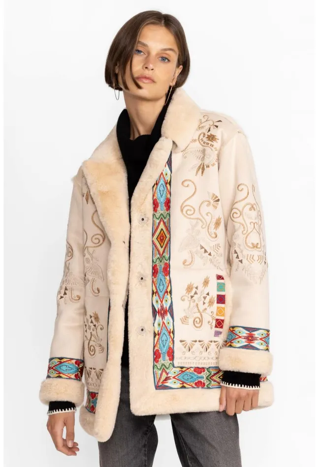 Women Johnny Was Outerwear Hepburn Ski Fur Coat Cream