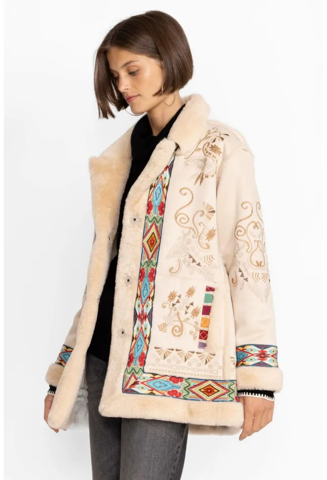 Women Johnny Was Outerwear Hepburn Ski Fur Coat Cream